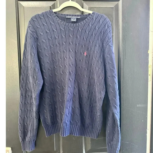 Ralph Lauren Sport Blue 100% Cotton Knit Sweater Size Large - Picture 1 of 5